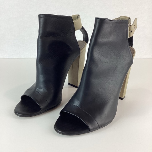 Vince Addison Peep Toe Black Leather Bootie | 8 - Picture 3 of 13